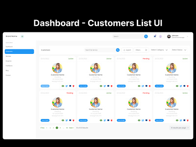 Customers List UI  - Dashboard