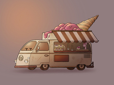 Оld ice cream truck 2d dimetria icecream illustration procreate truck van