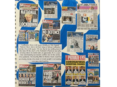 Headline Research a level art artist collage covid 19 fine art headline in the news sketchbook