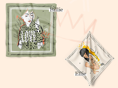 Billie & Ellie // Foulards bandana girl illustration illustrator inked scarf shop shopping vector women