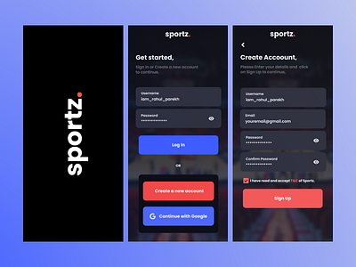 Sportz App's Splash + Login + Sign up UI Design. app appdesign appuidesign design figma ui uidesign ux uxdesign