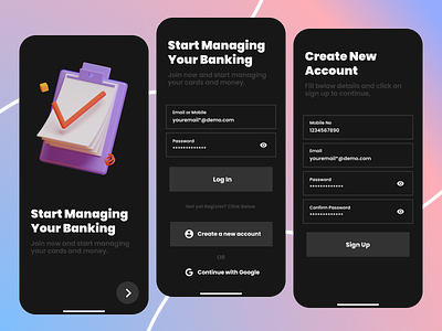 Banking App (Splash + Login + Signup Screens)