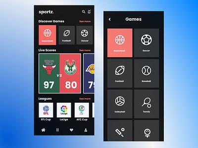Sportz App's Home Screen.