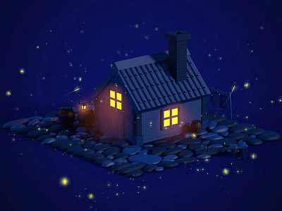 Summer night - C4D Practice c4d glowworm night practice