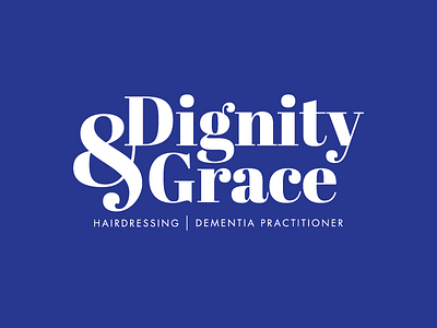 Dignity & Grace Logo ampersand blue dementia dignity grace hairdressing logo