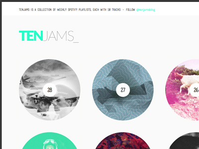 Tenjams blog branding circle design green interface design music web design