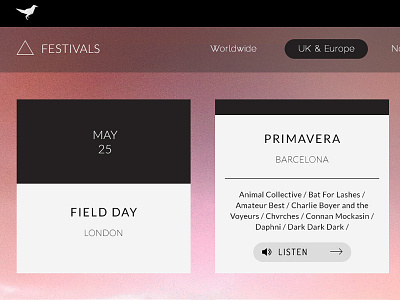 Gigfi Festivals black and white festival gigfi grid interface design lato music pink playlist responsive spotify