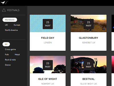 Gigfi Festivals 2 black and white festival gigfi grid interface design lato music pink playlist responsive spotify