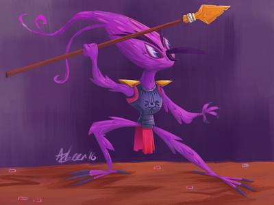 bird warrior bird cartoon fantasy purple warrior