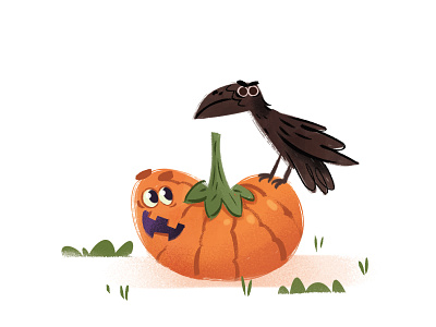 Pumpkin & grumpy crow brid characters crow halloween illustration kidlitart pumpkin