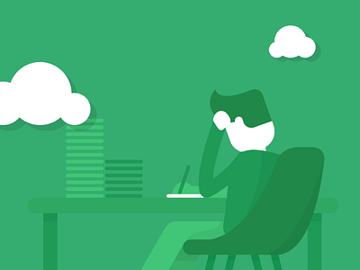 Hard worker clouds flat flat icon icon illustration man office papers workspace