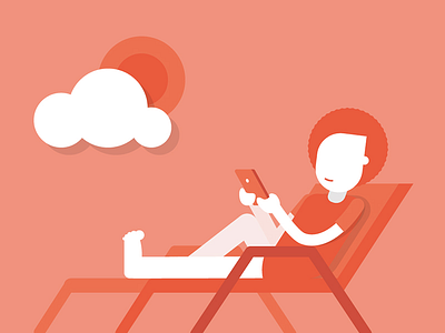 Chilling guy afro beach chilling clouds flat icon illustration man sea sun work