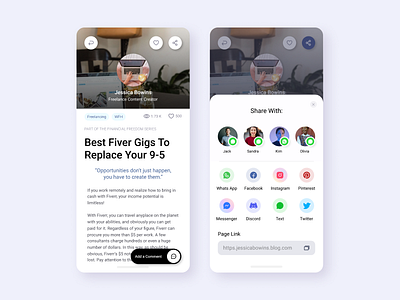 Daily UI - Day 10 "Social Share" 100daysofui app share app sharing blog blog app blog app ui blog share daily ui 10 dailyui day 10 design mobile mobile app mobile design mobile share mobile share flow share social ui ui design