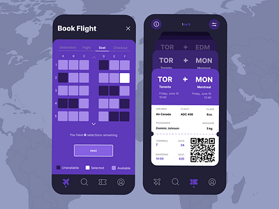 Daily UI 24 - "Boarding Pass" 100daysofui airline planner airplane ticket app design boarding pass dailyui dark purple dark ui design mobile app mobile design ticket ticket app ticket booking travel app travel app ui travel planner ui ui design ux