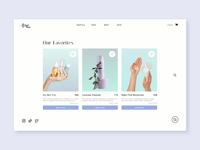 Daily UI 44 - "Favorites" 100daysofui branding dailyui ecommerce ecommerce design ecommerce ui ecommerce website favorites favorites section favorites ui favourites favourites ui online store design online store ui skincare product skincare shop skincare website ui ui design website section