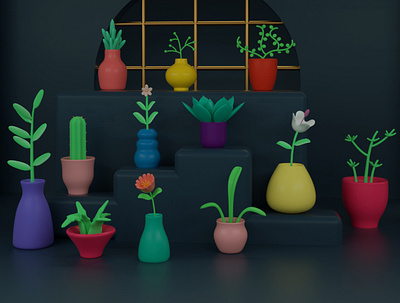 Pots and Plants 3d cinema 4d design illustration pots render still life