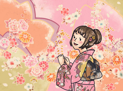 Kimono girl branding character cute design illustration illustrator