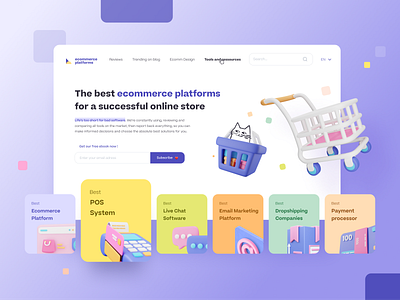 Plateforme Ecom 3d cat ecommerce illustration layout purple ui webdesign