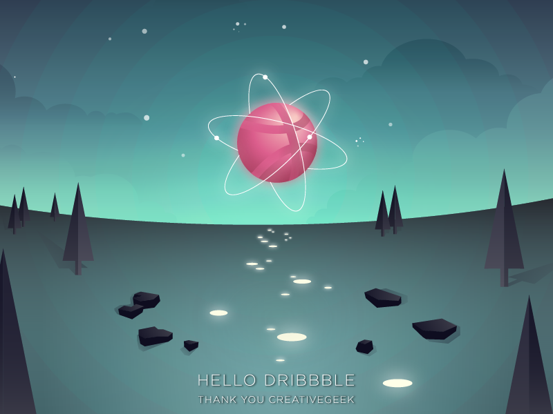 Dribbbledream cloud stars wild atom flat sky geometric dream light night illustrator firstshot