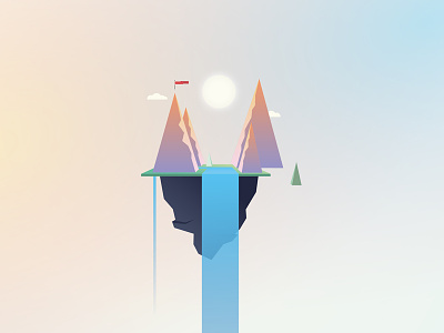 In front of a dream geometric gradient inspiration layout mountains scenery sky sun vector waterfall