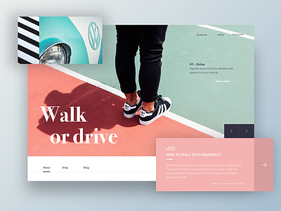 Walk or Drive article homepage icon shoes site sneakers ui ux web webdesign