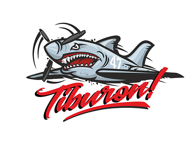 Shark Tiburon fly illustration pinup plane shark t-shirt tiburon