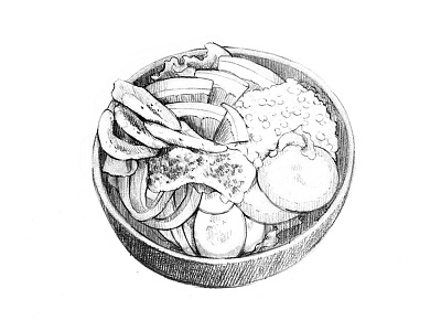 Chicken bowl pencil ilustration