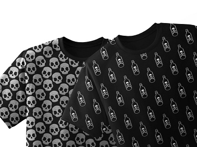 Poison bottle and skulls patterned t-shirts