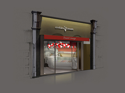 Cookies & Cream Shop front illustration behance front illustration illustration render rendering shop front shop sketch sketch