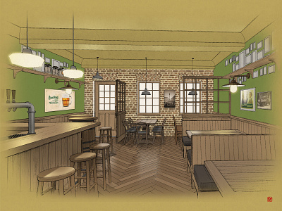 Chech pub interior illustration