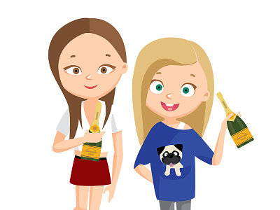 Snapchat Filter Characters blond brunette champaign character drink girl illustration pug snapchat vector