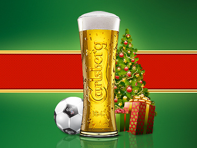Christmas drink beer christmas football presents ribbon soccer tree