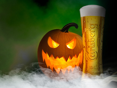 Halloween pumpkin concept dry ice glass glow grunge halloween horror lantin lighting pumpkin smoke spooky