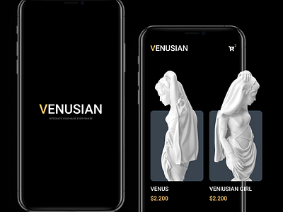 Venusian Art Gallery adobe illustrator android app art concept creative dark theme design figma gallery ios mobile mobile app sculpture shop