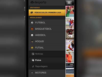iPhone menu: sapo desporto app iphone menu mobile sports ui