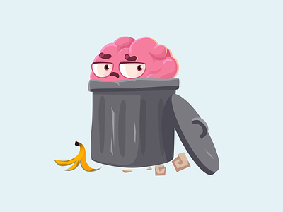 Brain in trash art character design emotions illuminate illustration photoshop stickers