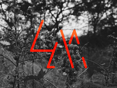 L + M analog black and white branding logo red triangle