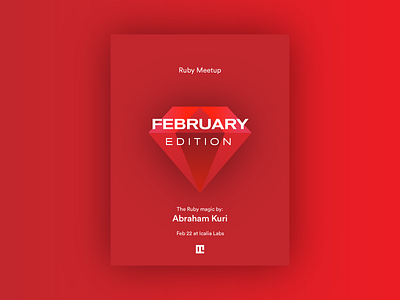 Ruby Meetup 💎 — February flyer meetup poster red ruby ruby on rails typography