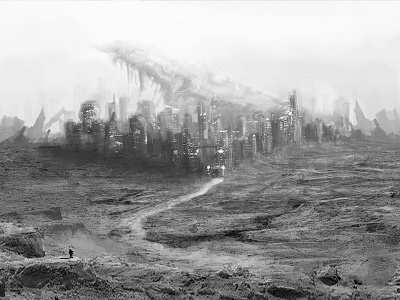 Human Colony on Mars black and white city colony environment landscape mars metropole