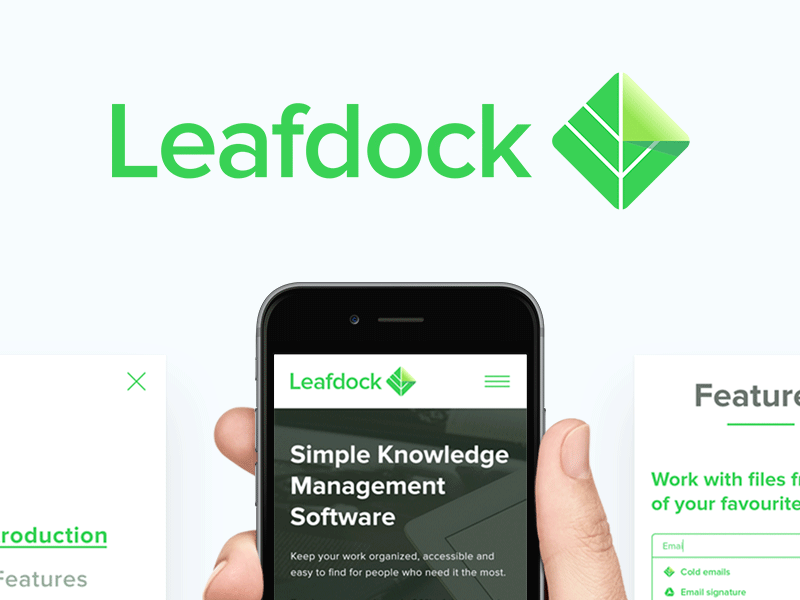 Leafdock logo + microsite app file green guidelines leaf logo management microsite software ui ux webdesign