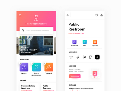 Toilo — Public Restroom Finder app experience finder interaction ios mobile toilet ui user ux vibrant