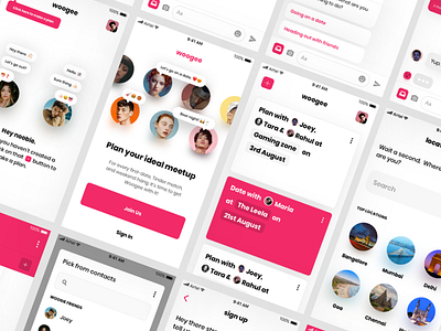 Woogee. ai app bot chat dating interface meetup planning ui ux woogee