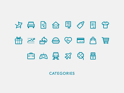 Category Glyphs baby bottle car card certificate clover dog hamburger icon invoice present shopping transport