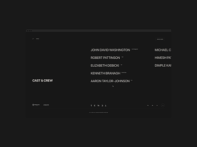 Tenet — Cast & Crew animation grid minimalist tenet typography ui web