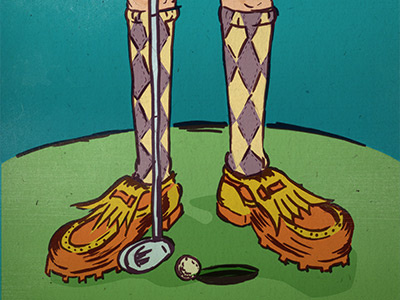 Golf Scramble argyle feet golf illustration shoes vintage