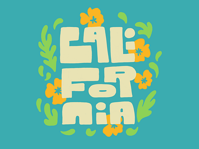 California Poppies blue california floral illustration ipad lettering poppy procreate retro surf typography