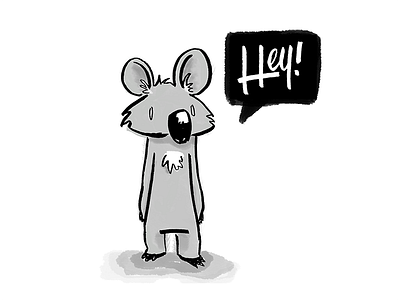 Hey There black and white character cute illustration koala lettering speech bubble typography