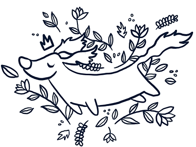 The Flying Dachshund apple pencil blue dachshund design dog floral flowers illustration ipad line procreate