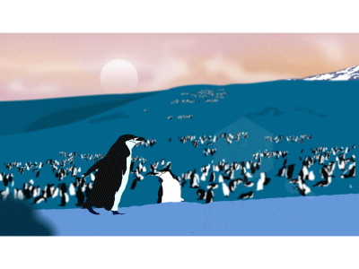Penguin Waddlin' animal animation cel character cute gif ice illustration landscape mountains penguin