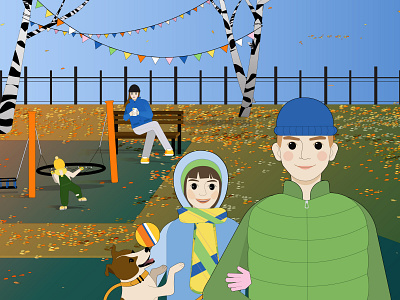 Family in a park adobeillustrator autumn children dog family illustration leaves park vectorart